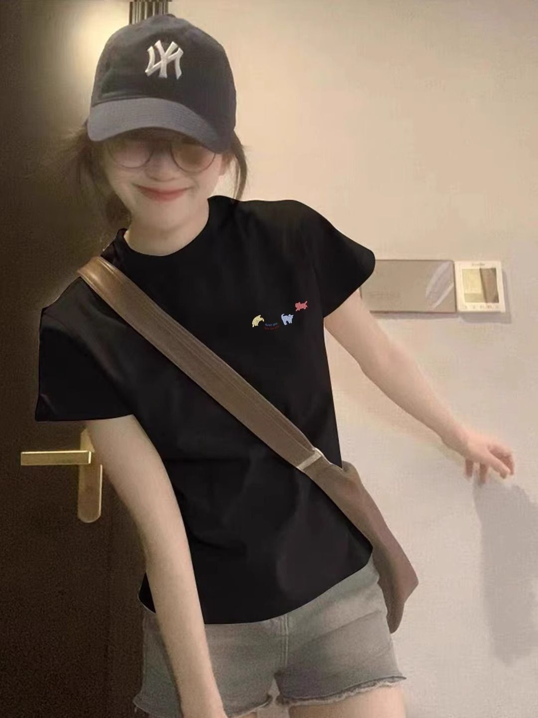 【1*1纯棉 常规款】印花正肩常规短袖 高弹力新款夏季修身显