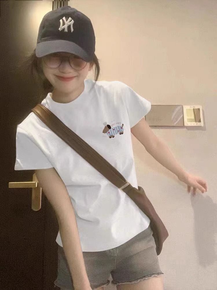 【1*1纯棉 常规款】印花正肩常规短袖 高弹力新款夏季修身显 【1*1纯棉 常规款】印花正肩常规短袖 高弹力新款夏季修身显