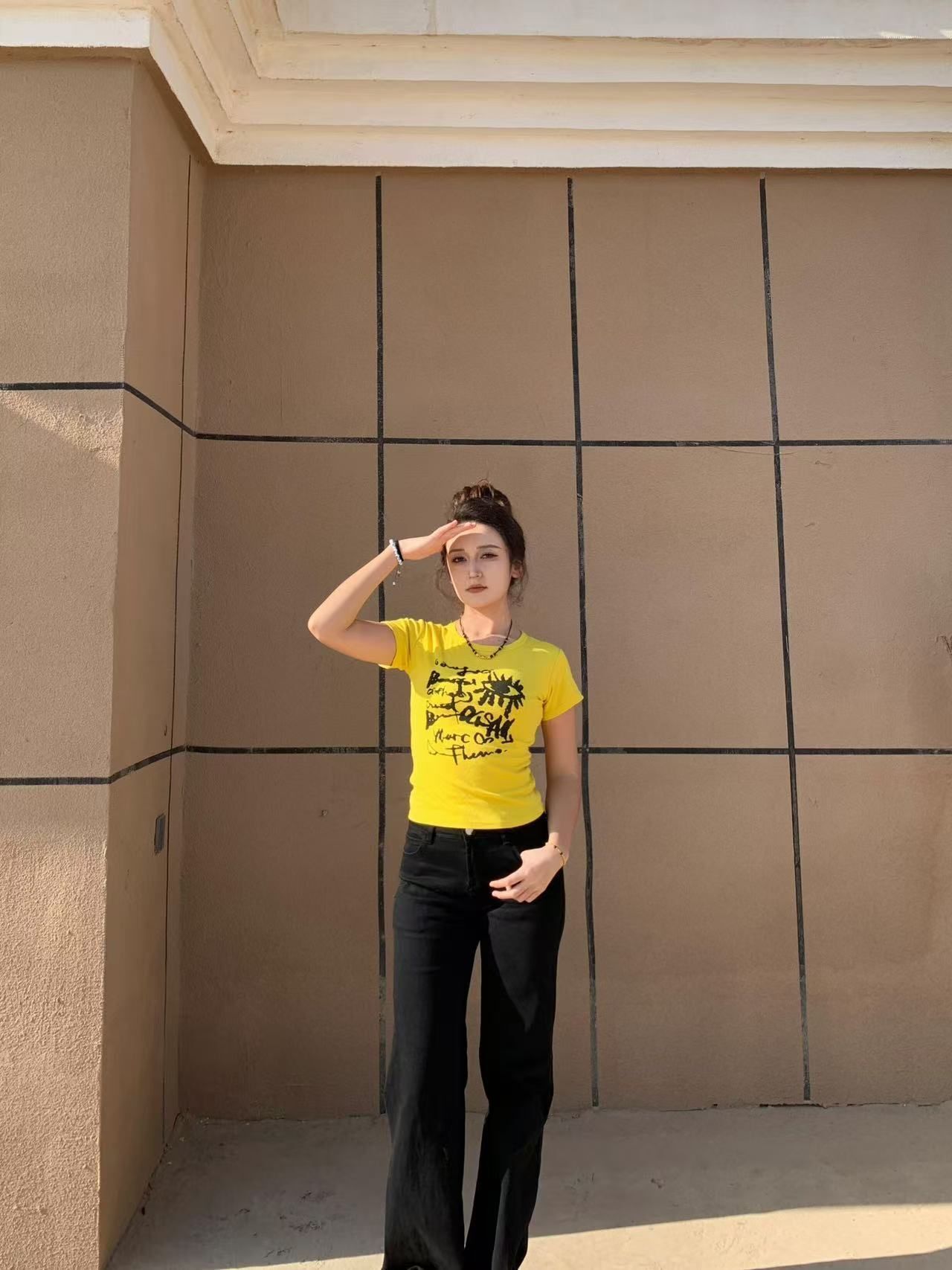 【1*1纯棉 常规款】印花正肩常规短袖 高弹力新款夏季修身显