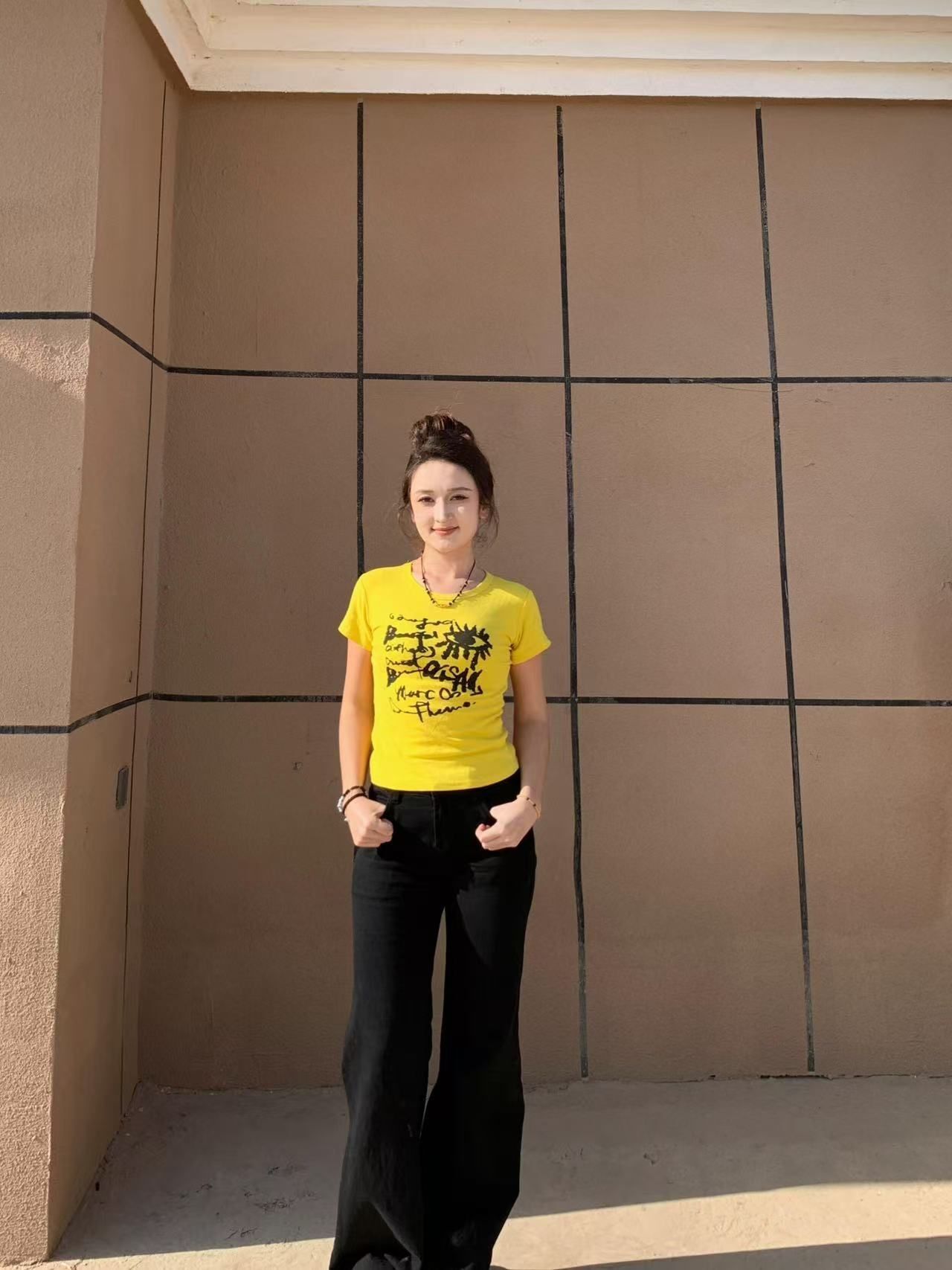 【1*1纯棉 常规款】印花正肩常规短袖 高弹力新款夏季修身显