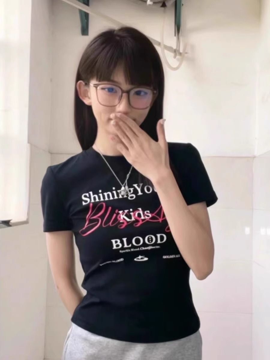 【1*1纯棉 常规款】印花正肩常规短袖 高弹力新款夏季修身显