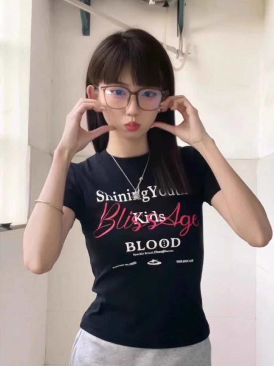 【1*1纯棉 常规款】印花正肩常规短袖 高弹力新款夏季修身显