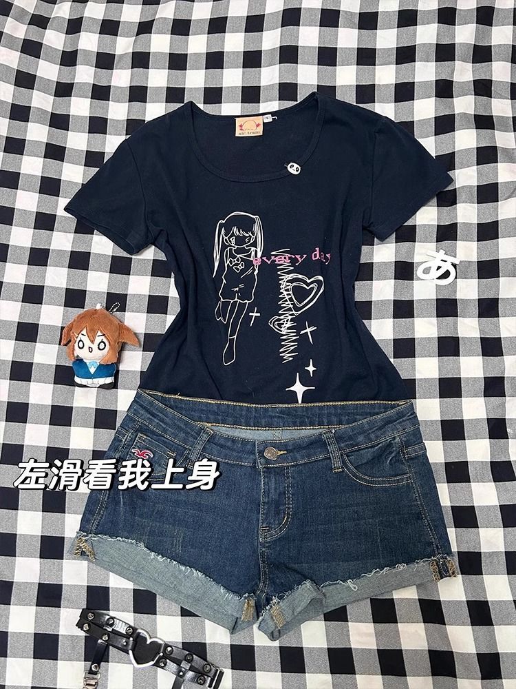 【1*1纯棉 常规款】印花正肩常规短袖 高弹力新款夏季修身显