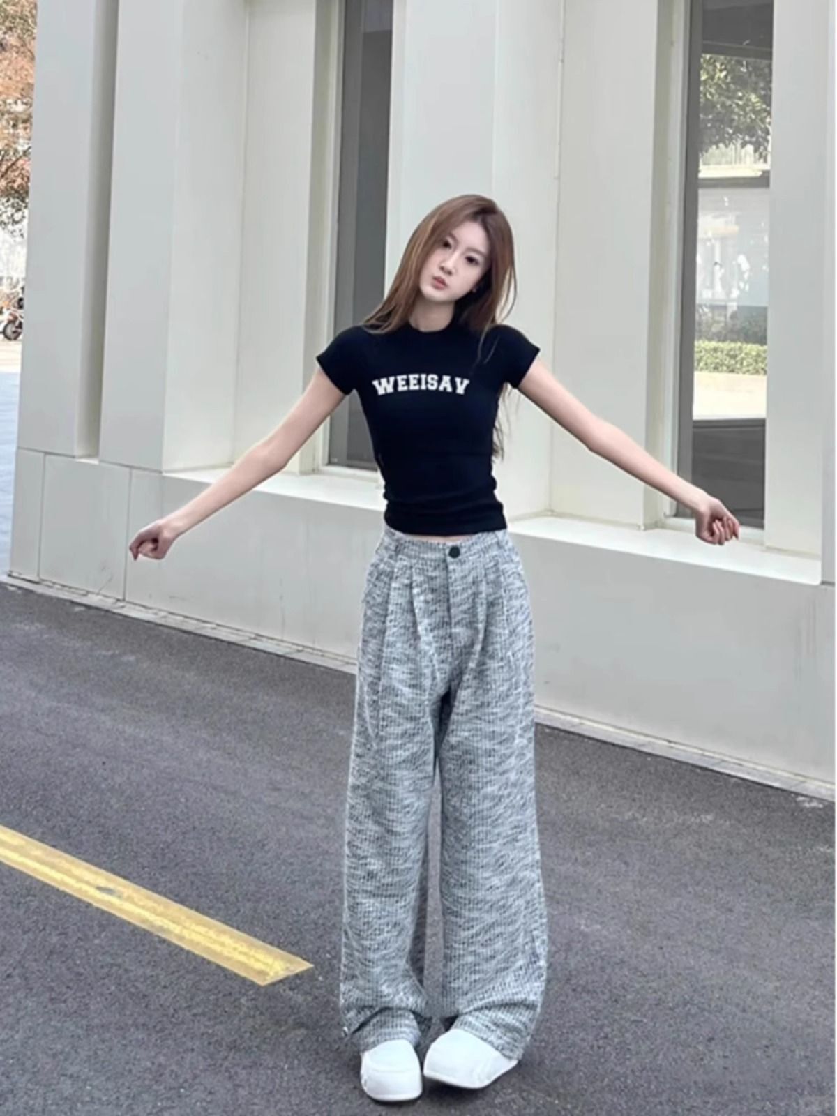 【1*1纯棉 常规款】印花正肩常规短袖 高弹力新款夏季修身显