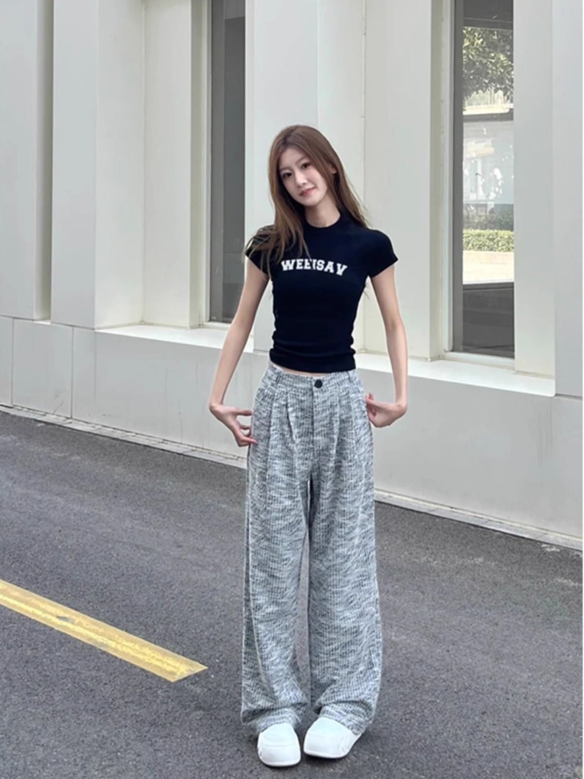 【1*1纯棉 常规款】印花正肩常规短袖 高弹力新款夏季修身显