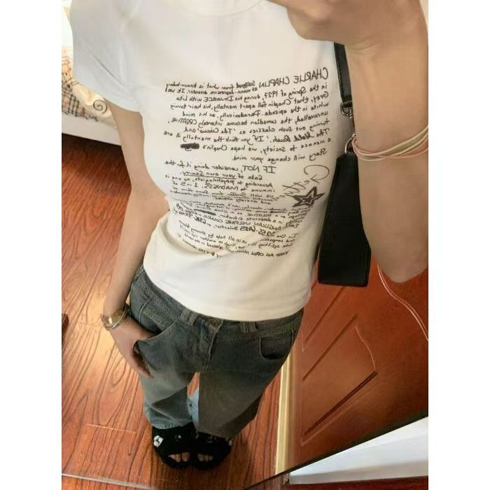 【1*1纯棉 常规款】印花正肩常规短袖 高弹力新款夏季修身显