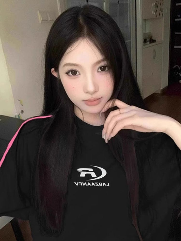 高品质纯棉精梳紧密100%棉宽松短袖t恤三条杠宽松T恤