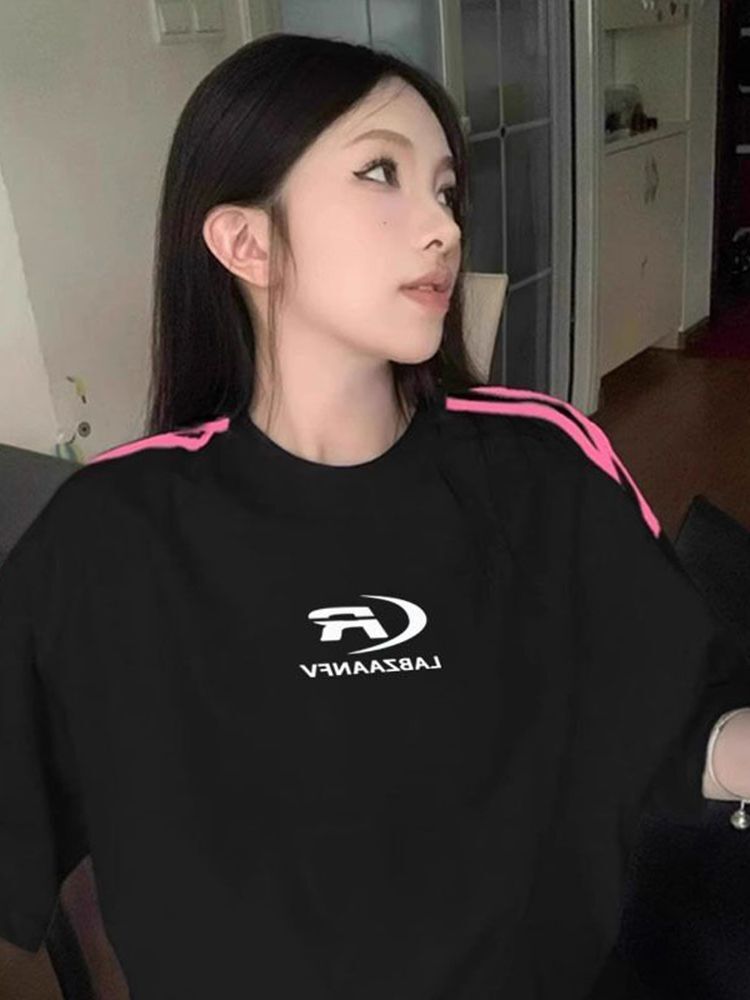 高品质纯棉精梳紧密100%棉宽松短袖t恤三条杠宽松T恤