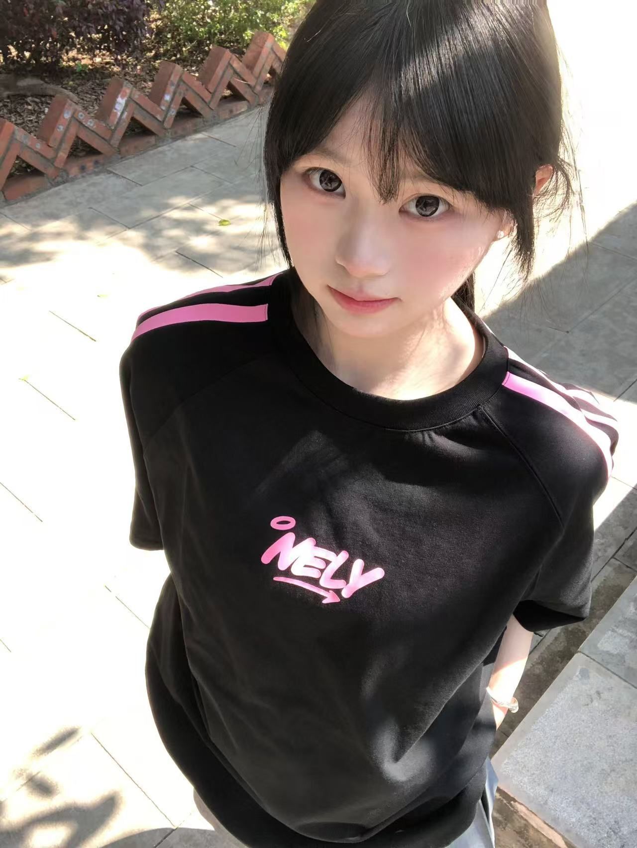 高品质纯棉精梳紧密100%棉宽松短袖t恤三条杠宽松T恤