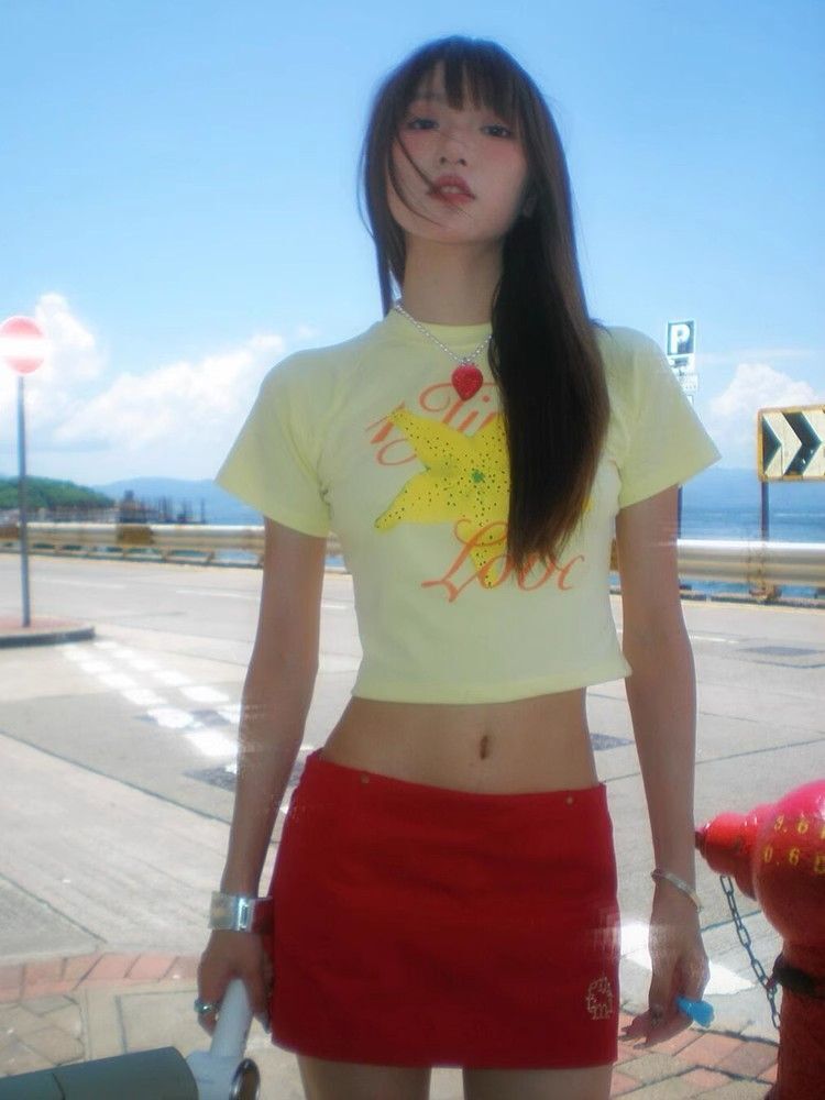 1*1纯棉 高弹力新款夏季短袖短款搭配高腰裤修身显瘦洋气上衣