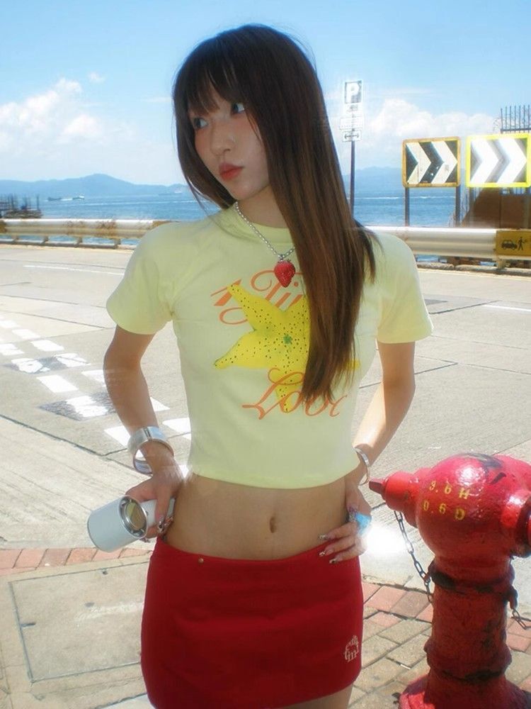 1*1纯棉 高弹力新款夏季短袖短款搭配高腰裤修身显瘦洋气上衣