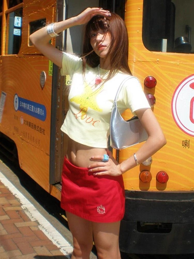 1*1纯棉 高弹力新款夏季短袖短款搭配高腰裤修身显瘦洋气上衣