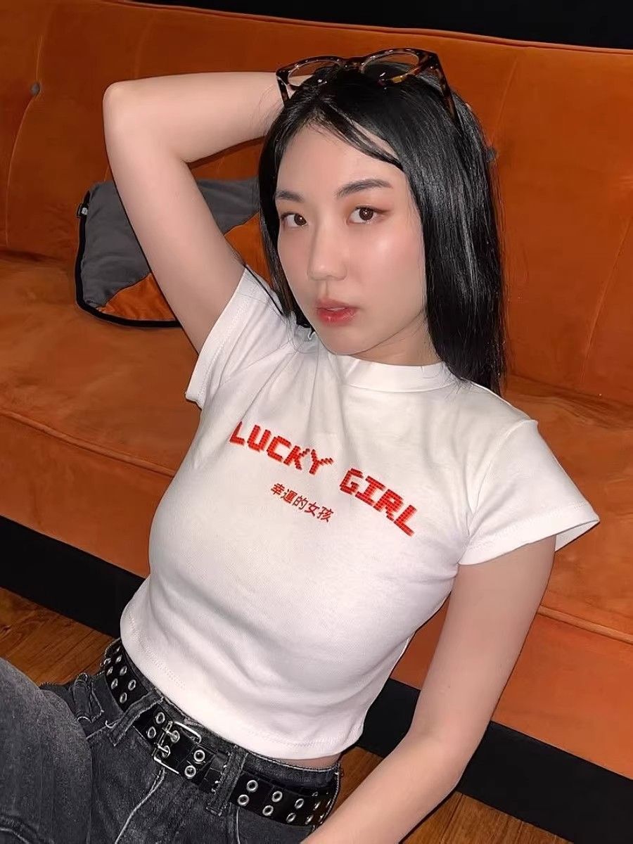 1*1纯棉 高弹力新款夏季短袖短款搭配高腰裤修身显瘦洋气上衣