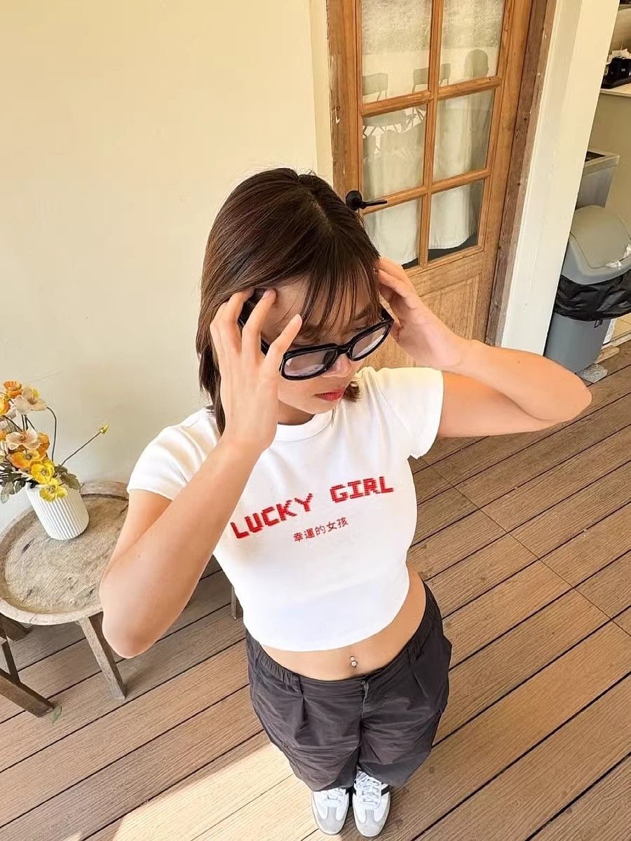 1*1纯棉 高弹力新款夏季短袖短款搭配高腰裤修身显瘦洋气上衣