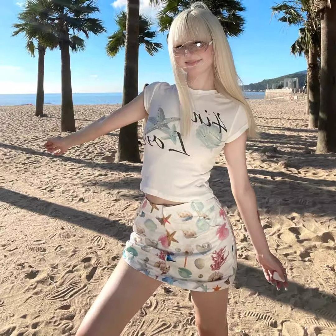 1*1纯棉 高弹力新款夏季短袖短款搭配高腰裤修身显瘦洋气上衣