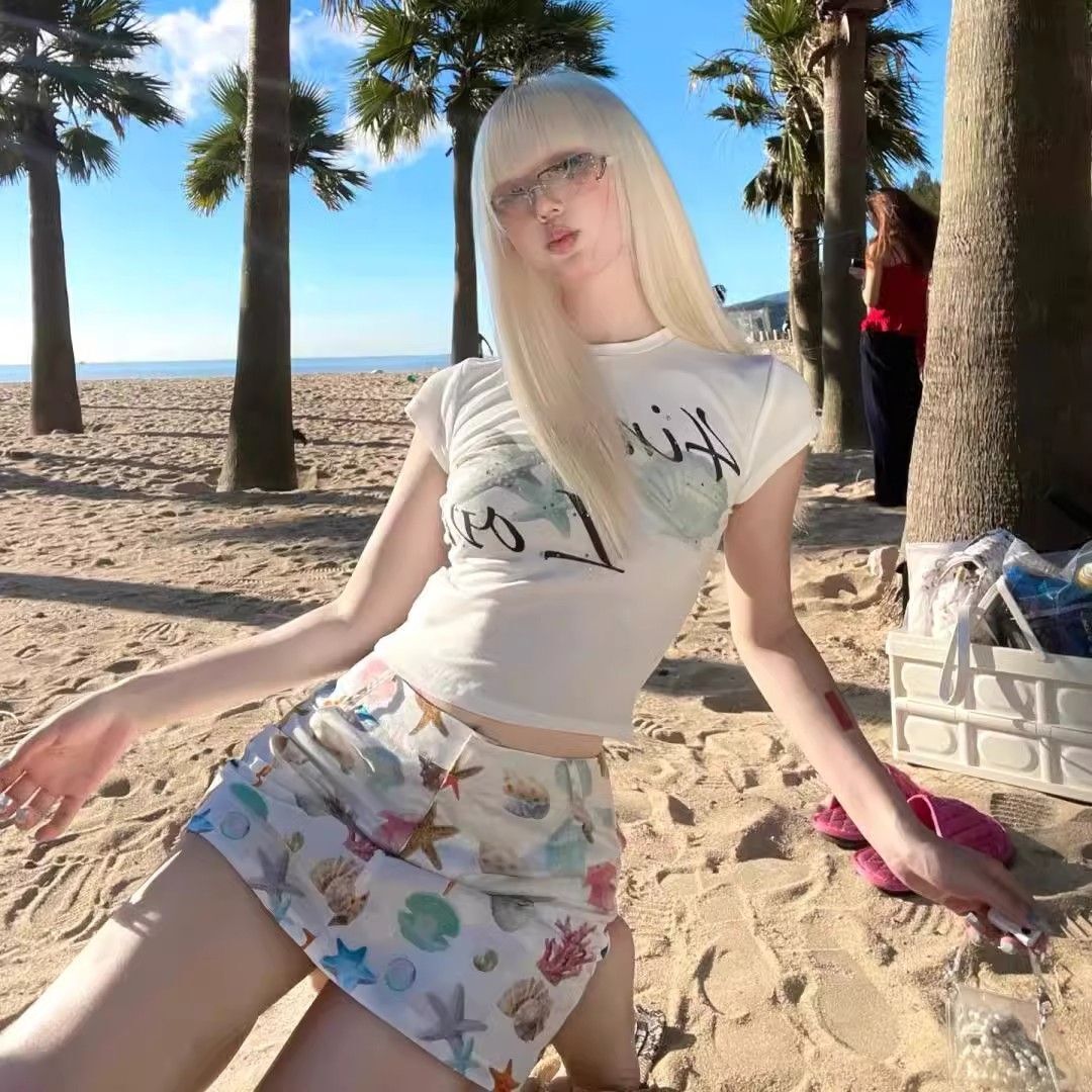 1*1纯棉 高弹力新款夏季短袖短款搭配高腰裤修身显瘦洋气上衣