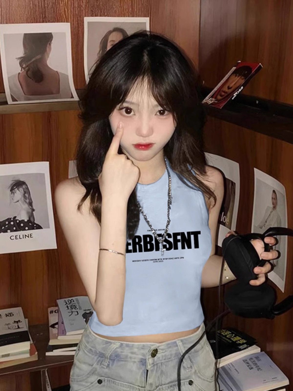 【包肩包领】夏日多巴胺穿搭无袖t恤美式短款辣妹修身显瘦小背心