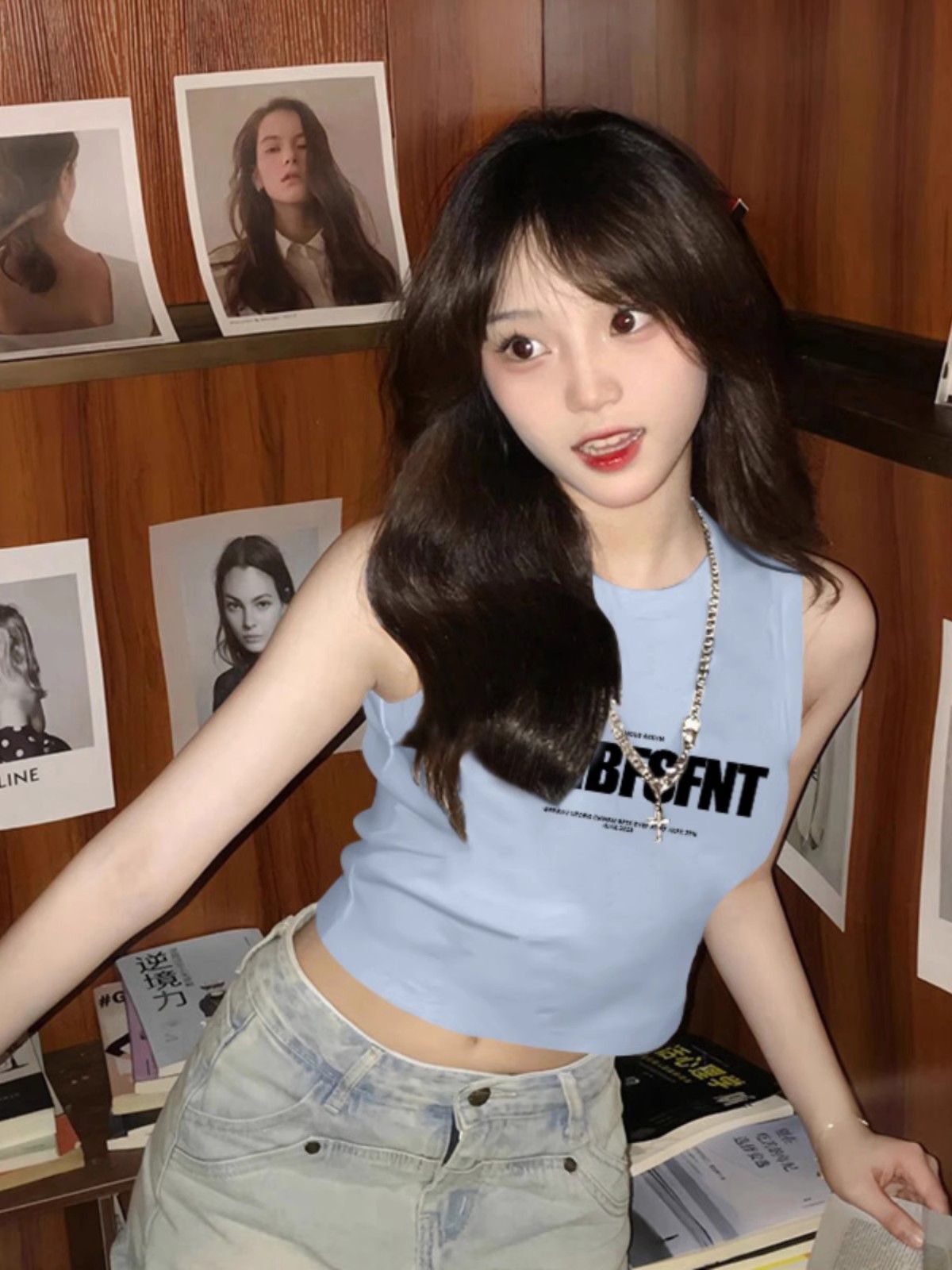 【包肩包领】夏日多巴胺穿搭无袖t恤美式短款辣妹修身显瘦小背心