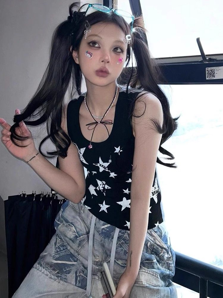 【包肩包领】夏日多巴胺穿搭无袖t恤美式短款辣妹修身显瘦小背心