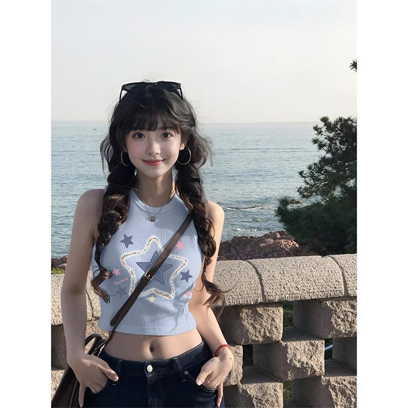 【包肩包领】夏日多巴胺穿搭无袖t恤美式短款辣妹修身显瘦小背心