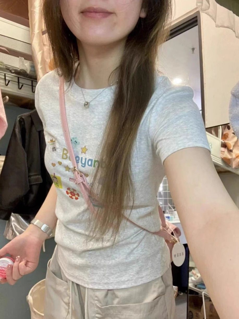 【1*1纯棉 常规款】印花正肩常规短袖 高弹力新款夏季修身显 【1*1纯棉 常规款】印花正肩常规短袖 高弹力新款夏季修身显