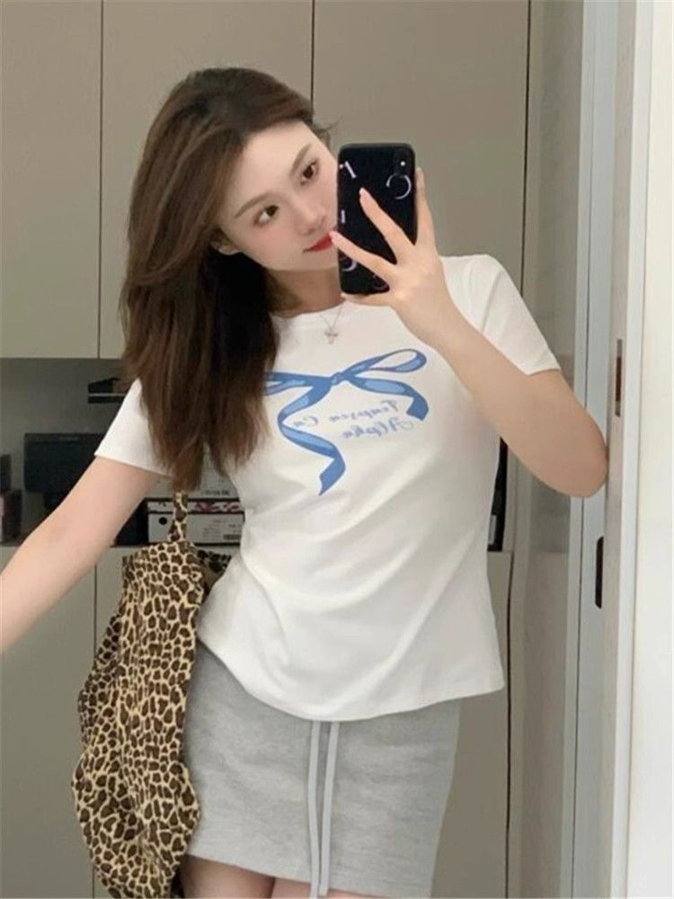 【1*1纯棉 常规款】印花正肩常规短袖 高弹力新款夏季修身显