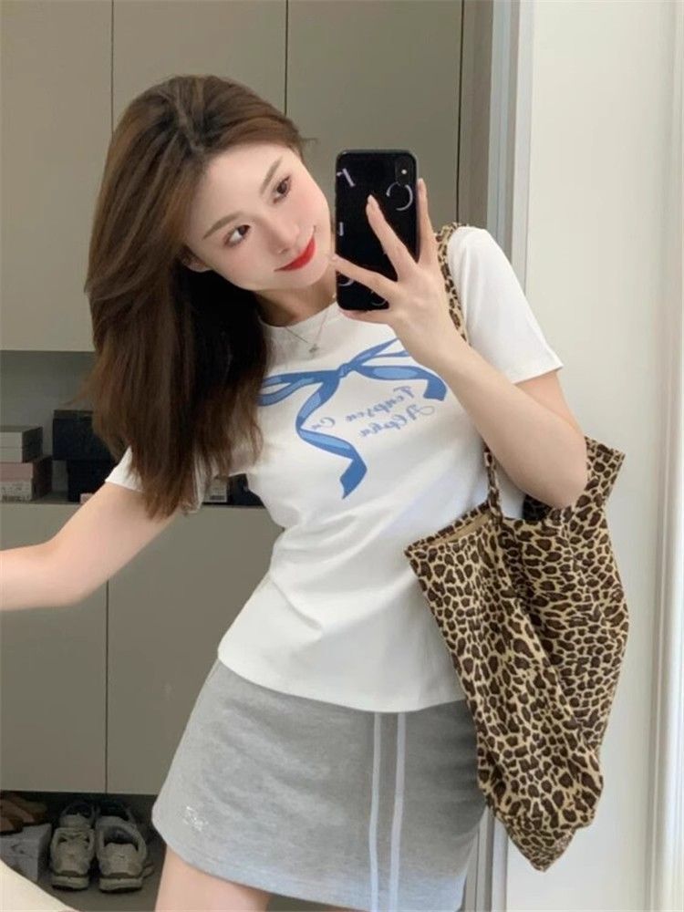 【1*1纯棉 常规款】印花正肩常规短袖 高弹力新款夏季修身显