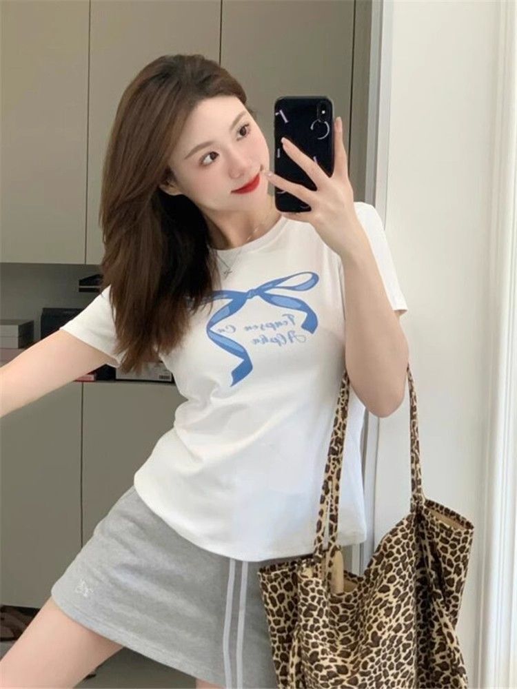 【1*1纯棉 常规款】印花正肩常规短袖 高弹力新款夏季修身显