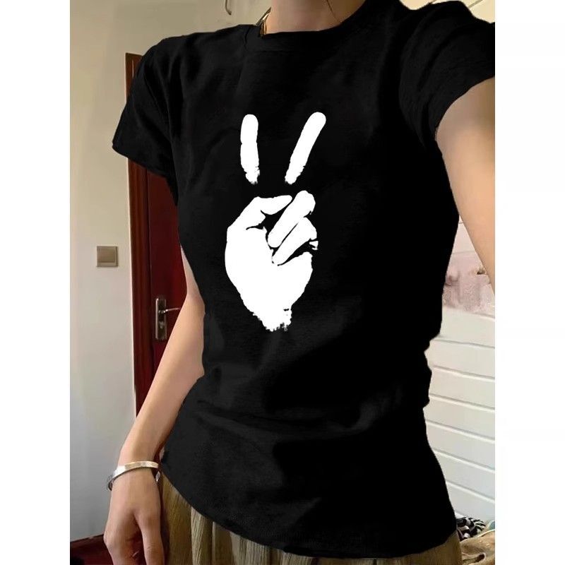 【1*1纯棉 常规款】印花正肩常规短袖 高弹力新款夏季修身显