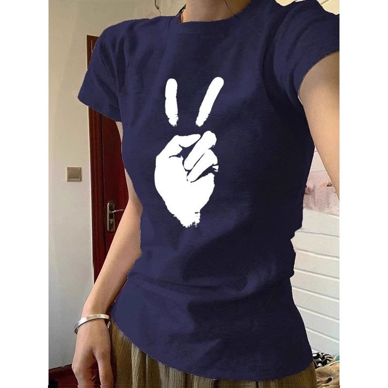 【1*1纯棉 常规款】印花正肩常规短袖 高弹力新款夏季修身显