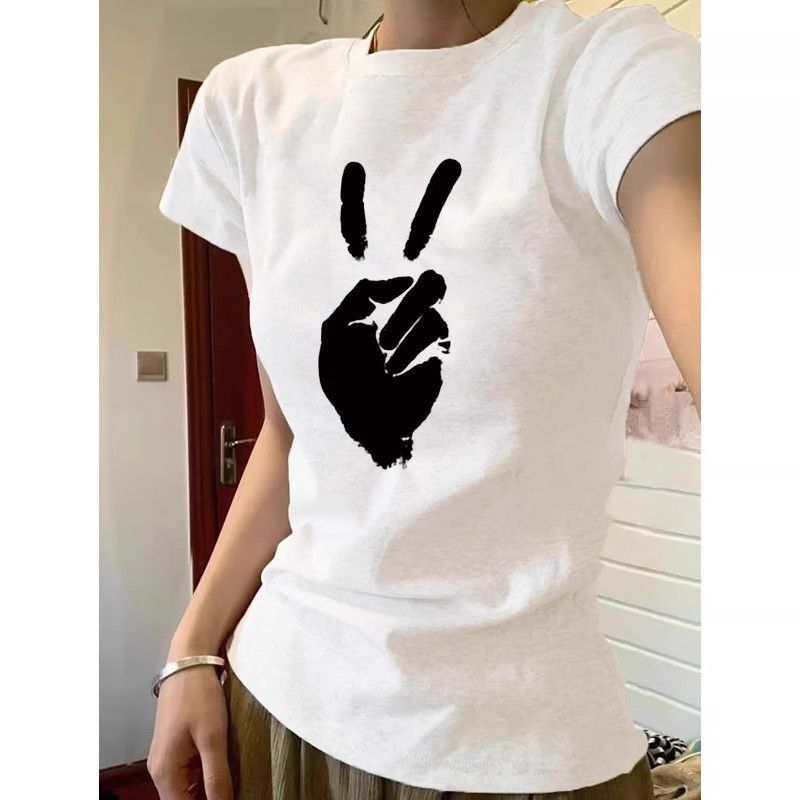 【1*1纯棉 常规款】印花正肩常规短袖 高弹力新款夏季修身显