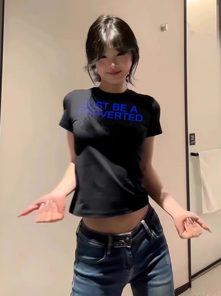 【1*1纯棉 常规款】印花正肩常规短袖 高弹力新款夏季修身显