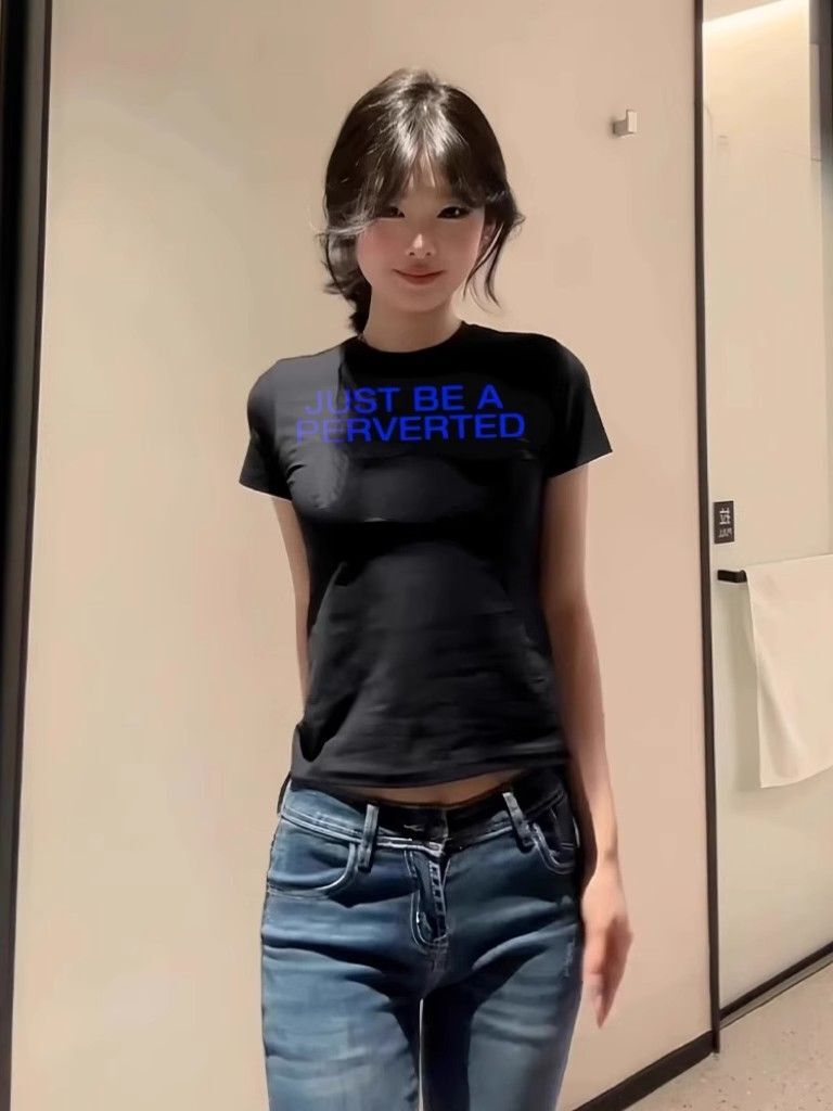 【1*1纯棉 常规款】印花正肩常规短袖 高弹力新款夏季修身显