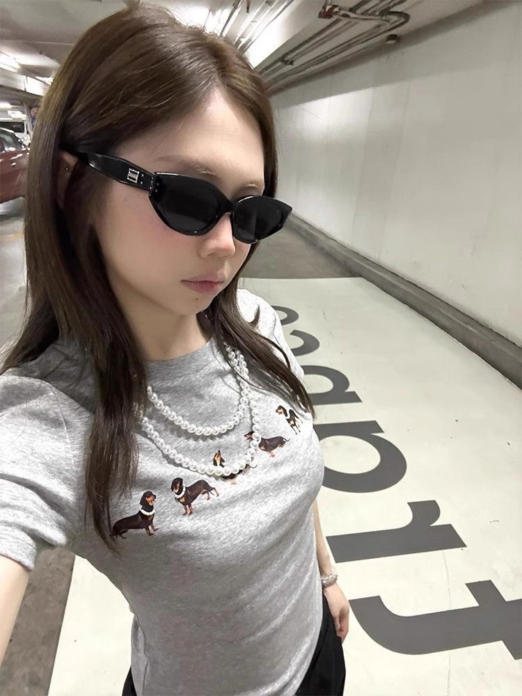 【1*1纯棉 常规款】印花正肩常规短袖 高弹力新款夏季修身显