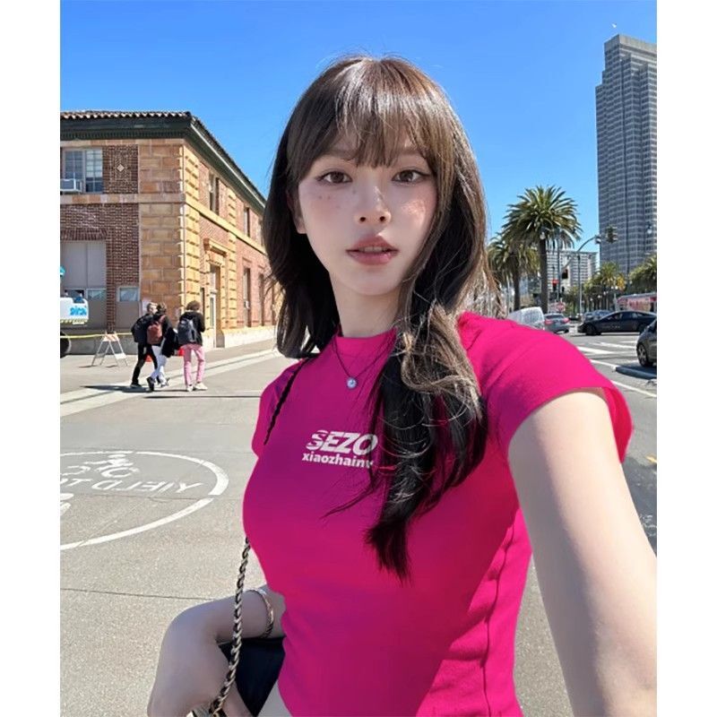 1*1纯棉 高弹力新款夏季短袖短款搭配高腰裤修身显瘦洋气上衣