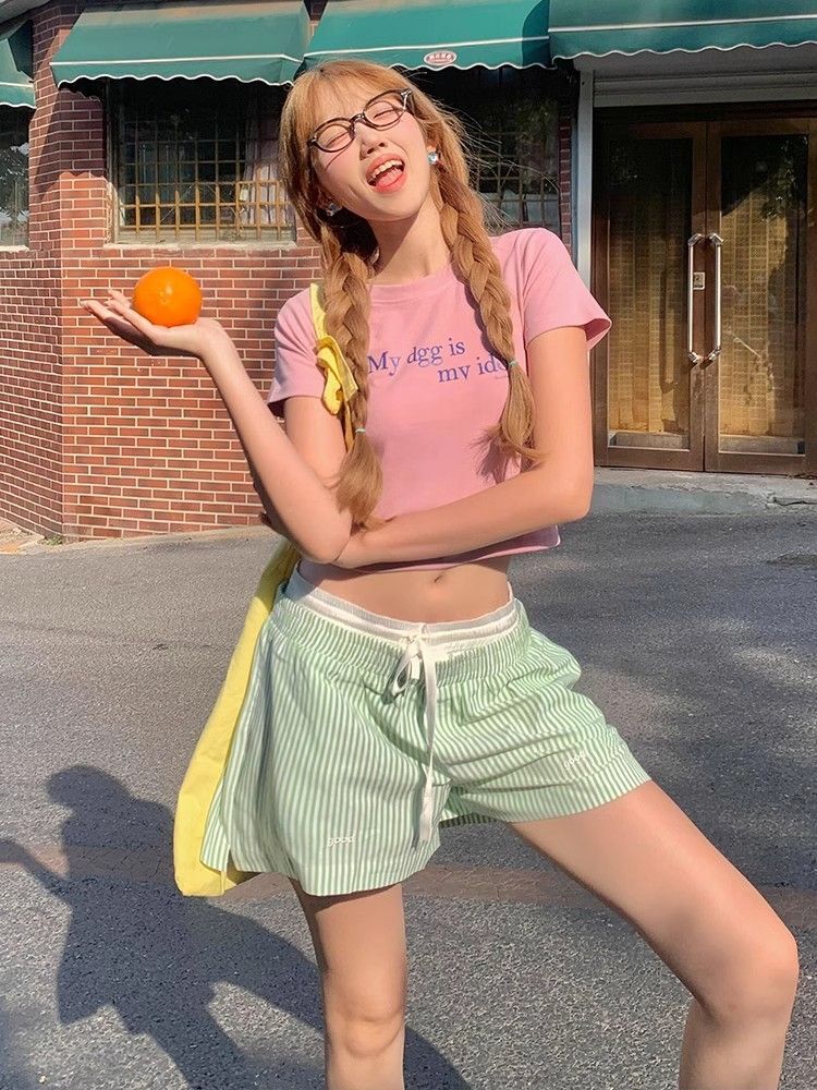 1*1纯棉 高弹力新款夏季短袖短款搭配高腰裤修身显瘦洋气上衣