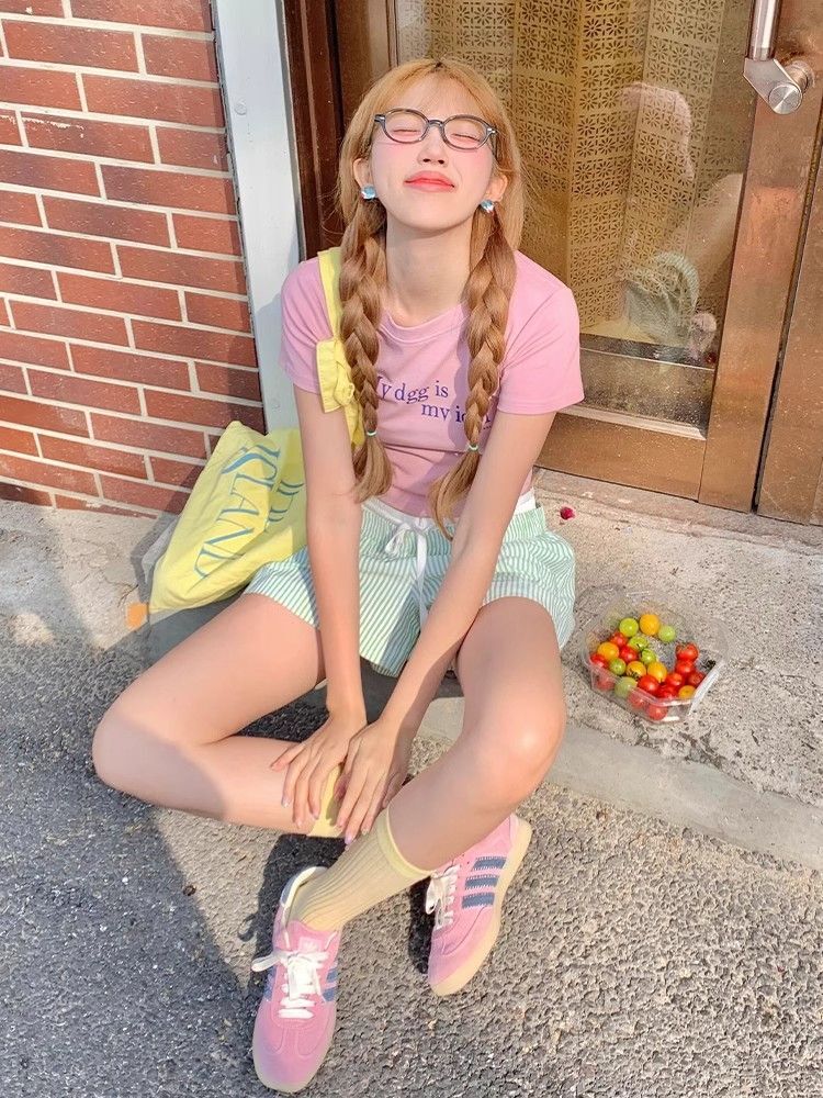 1*1纯棉 高弹力新款夏季短袖短款搭配高腰裤修身显瘦洋气上衣