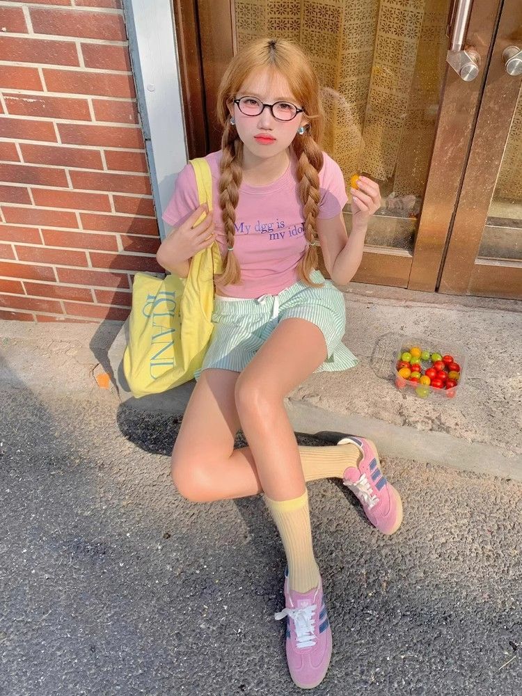 1*1纯棉 高弹力新款夏季短袖短款搭配高腰裤修身显瘦洋气上衣