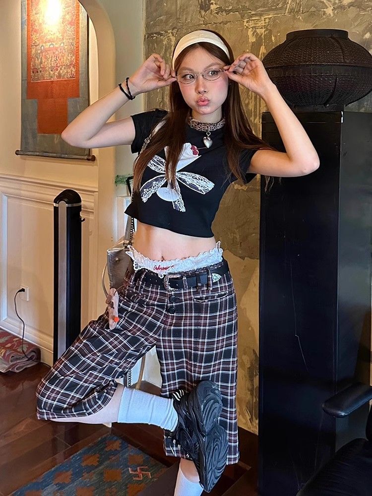 1*1纯棉 高弹力新款夏季短袖短款搭配高腰裤修身显瘦洋气上衣