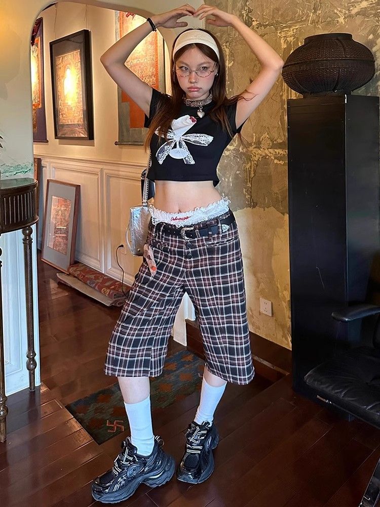 1*1纯棉 高弹力新款夏季短袖短款搭配高腰裤修身显瘦洋气上衣