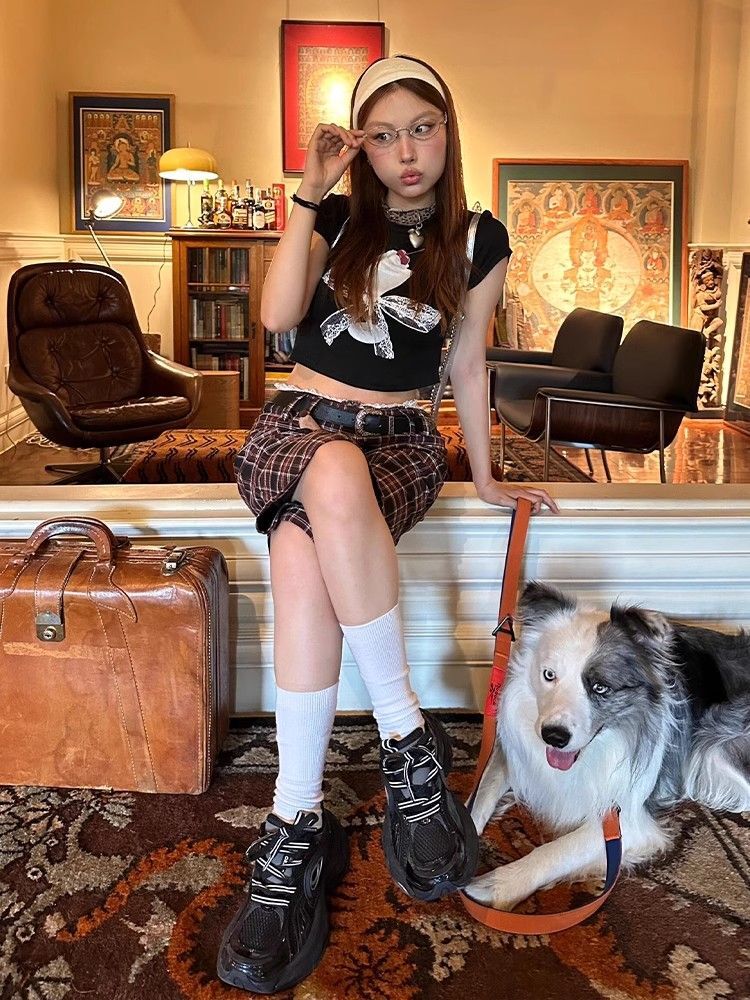 1*1纯棉 高弹力新款夏季短袖短款搭配高腰裤修身显瘦洋气上衣