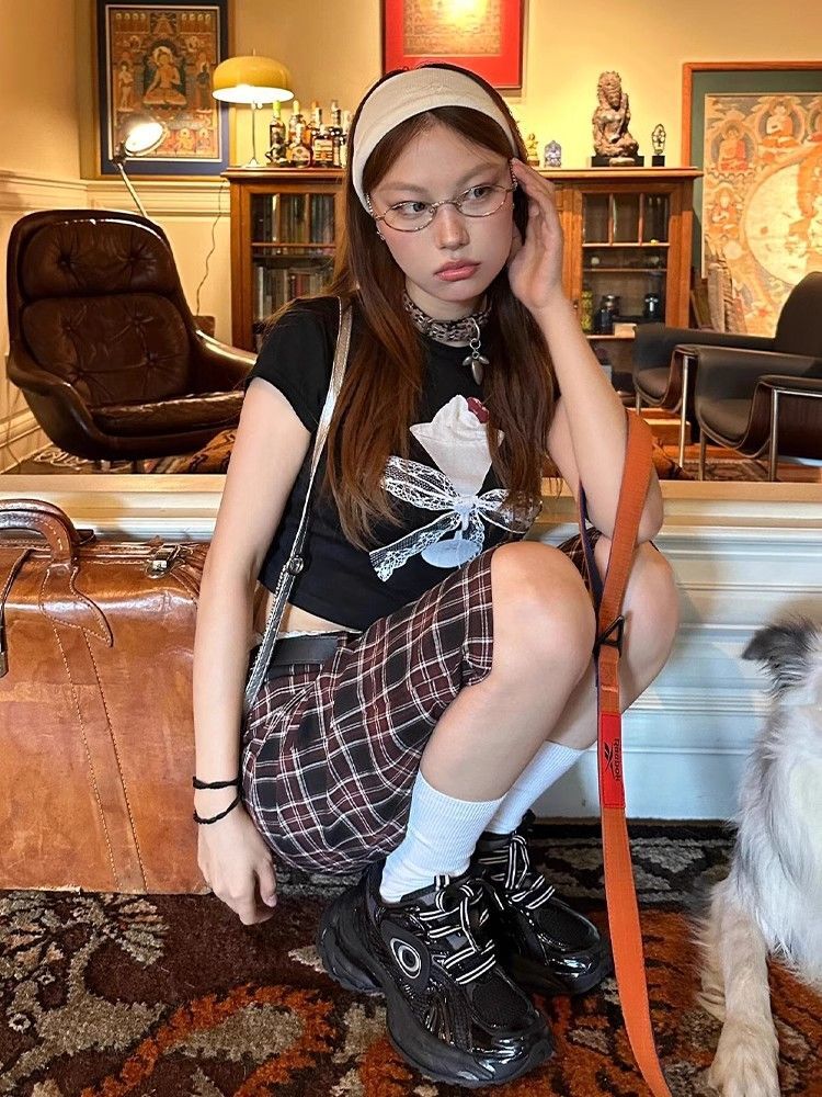 1*1纯棉 高弹力新款夏季短袖短款搭配高腰裤修身显瘦洋气上衣