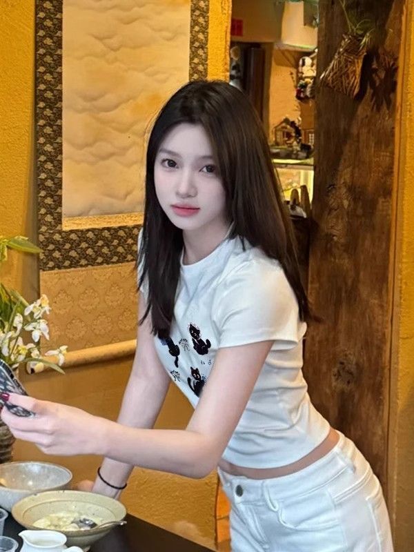 1*1纯棉 高弹力新款夏季短袖短款搭配高腰裤修身显瘦洋气上衣