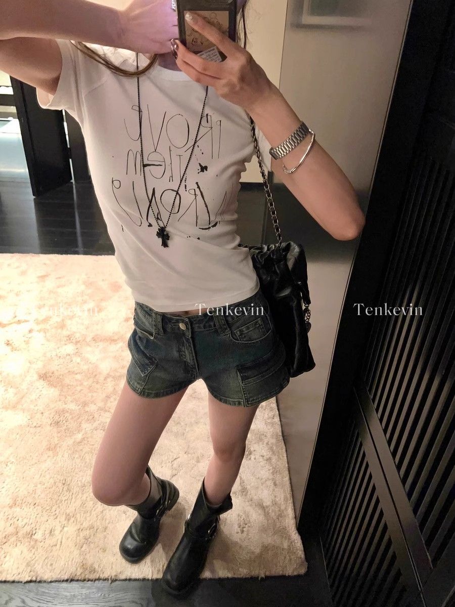 【1*1纯棉 常规款】印花正肩常规短袖 高弹力新款夏季修身显