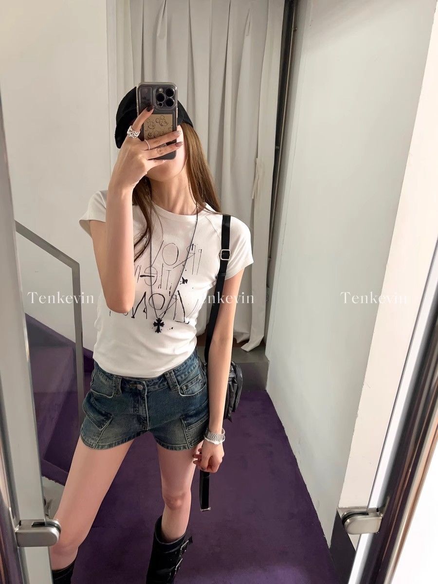 【1*1纯棉 常规款】印花正肩常规短袖 高弹力新款夏季修身显