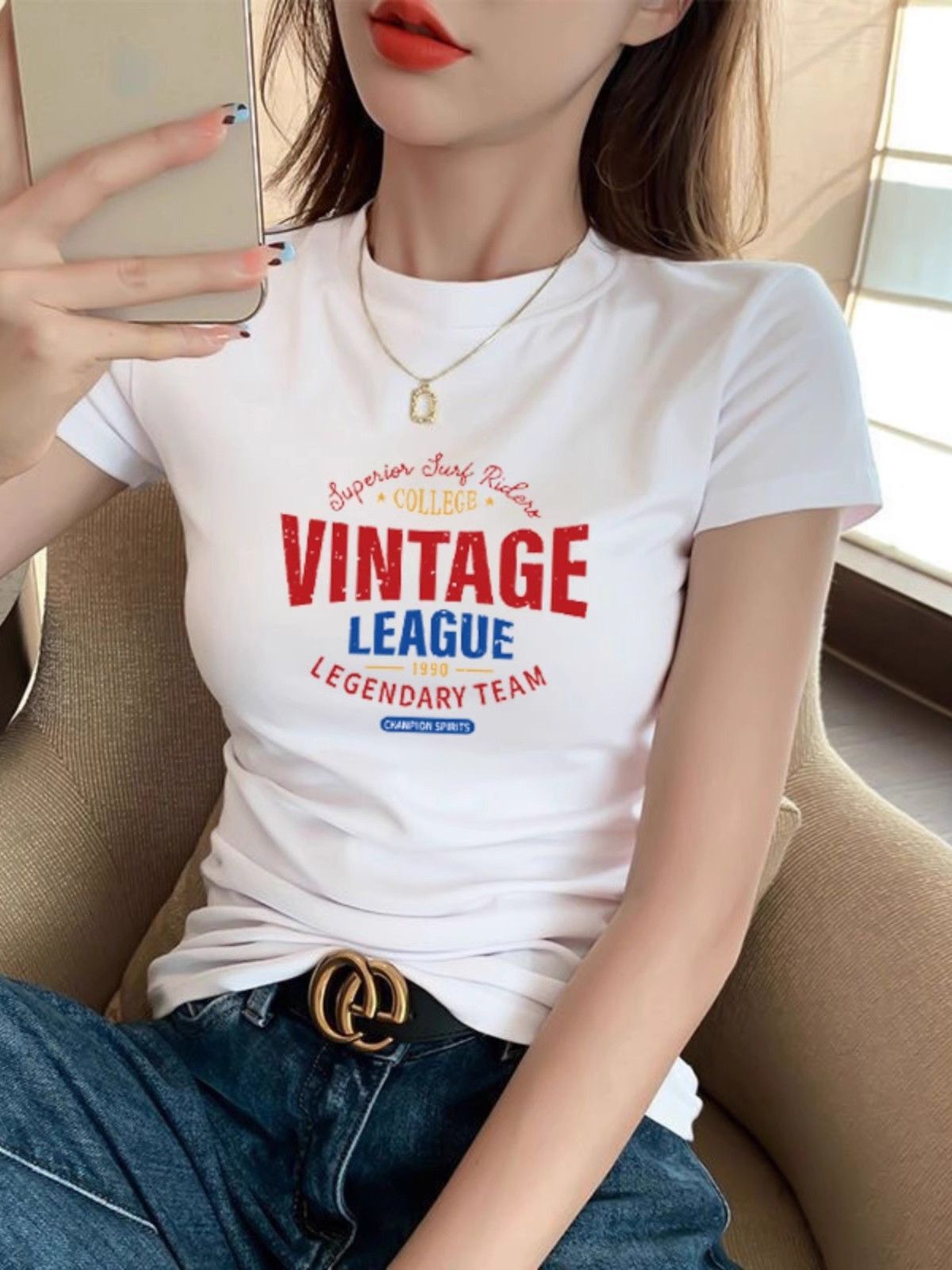 【1*1纯棉 常规款】印花正肩常规短袖 高弹力新款夏季修身显 【1*1纯棉 常规款】印花正肩常规短袖 高弹力新款夏季修身显