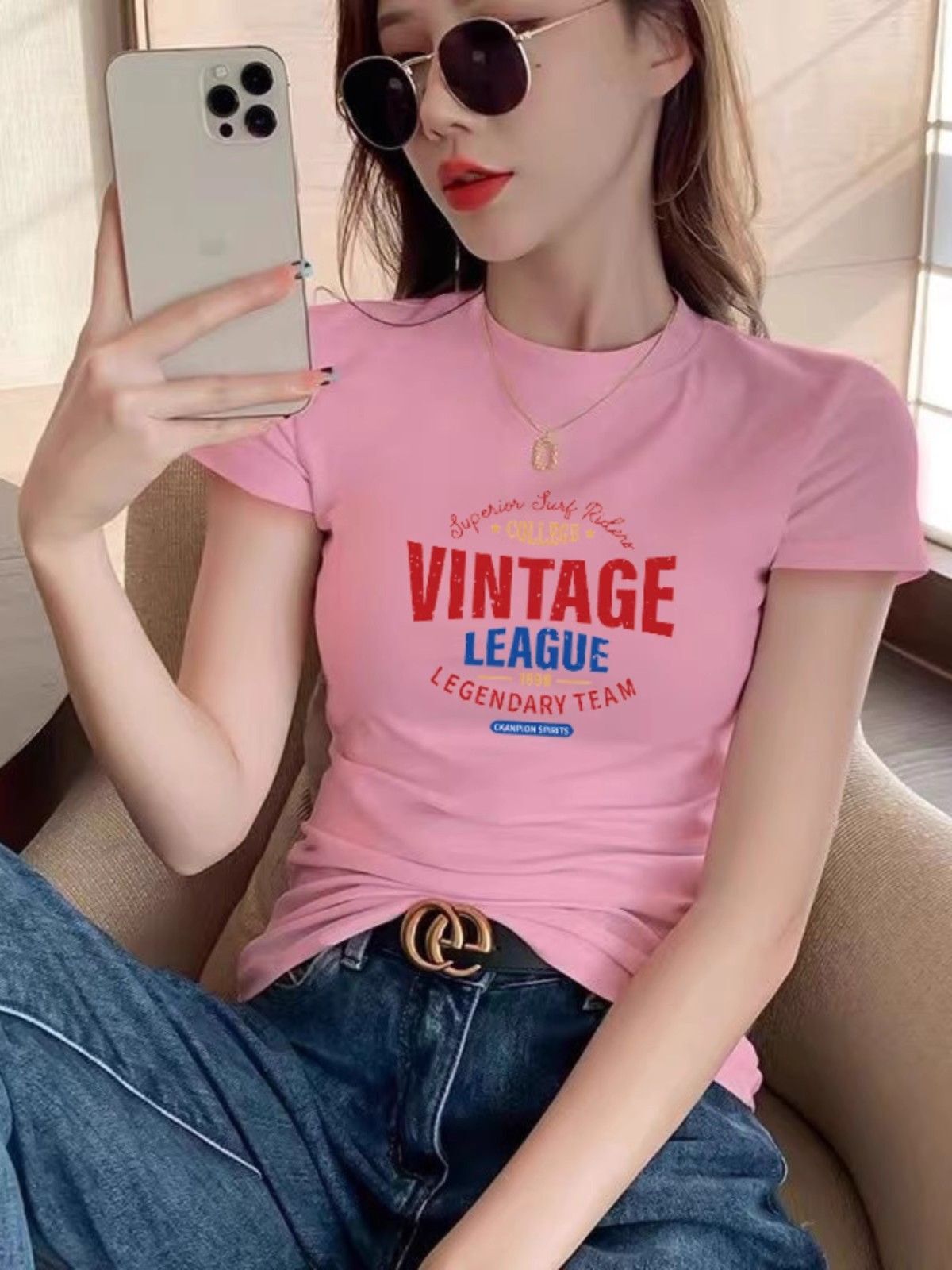 【1*1纯棉 常规款】印花正肩常规短袖 高弹力新款夏季修身显