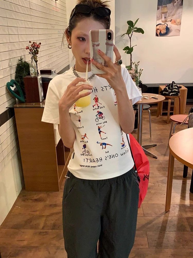 【1*1纯棉 常规款】印花正肩常规短袖 高弹力新款夏季修身显 【1*1纯棉 常规款】印花正肩常规短袖 高弹力新款夏季修身显