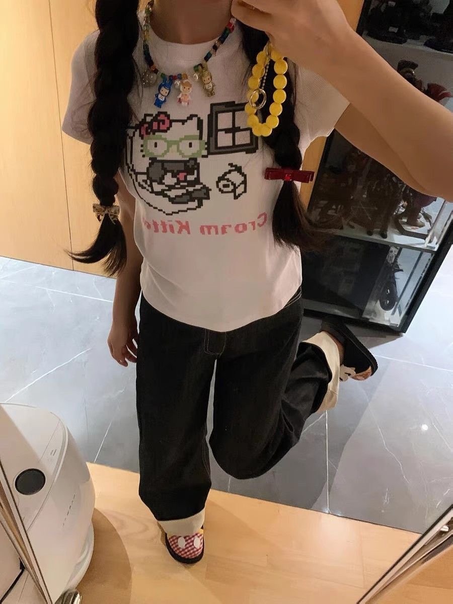 【1*1纯棉 常规款】印花正肩常规短袖 高弹力新款夏季修身显 【1*1纯棉 常规款】印花正肩常规短袖 高弹力新款夏季修身显