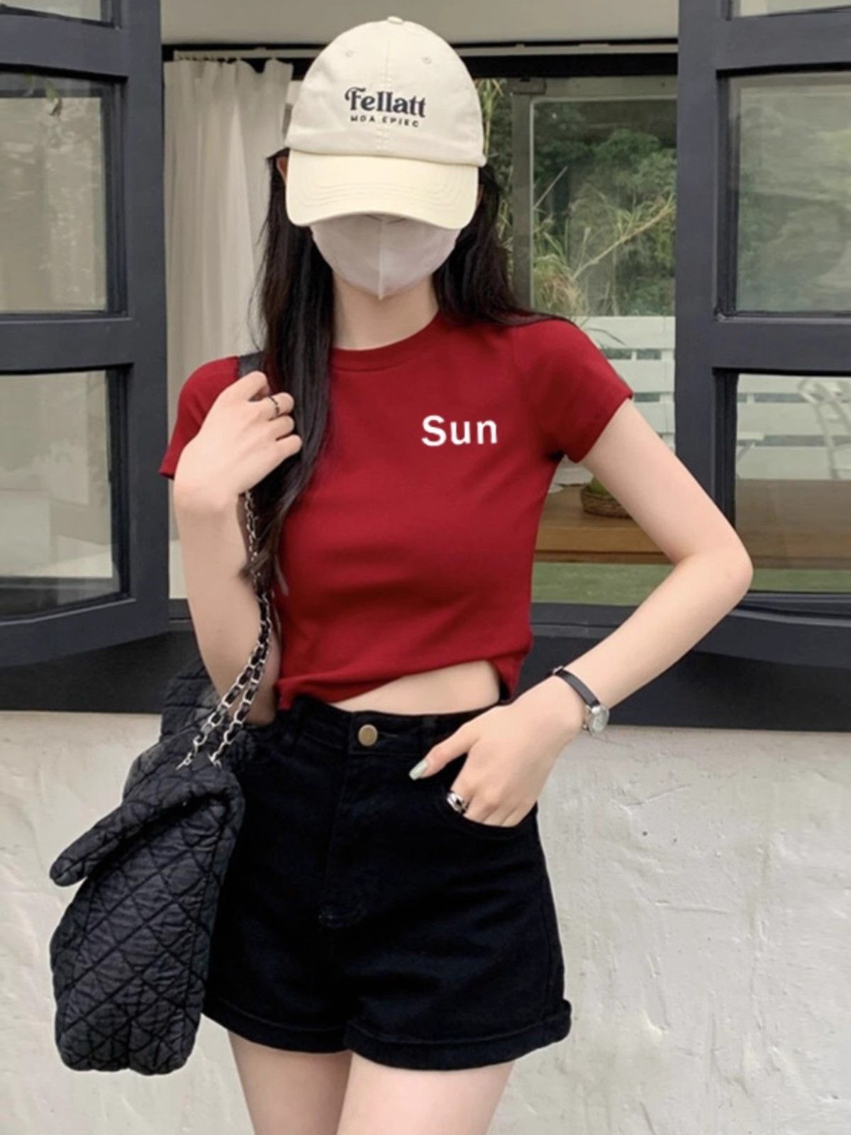 1*1纯棉 高弹力新款夏季短袖短款搭配高腰裤修身显瘦洋气上衣